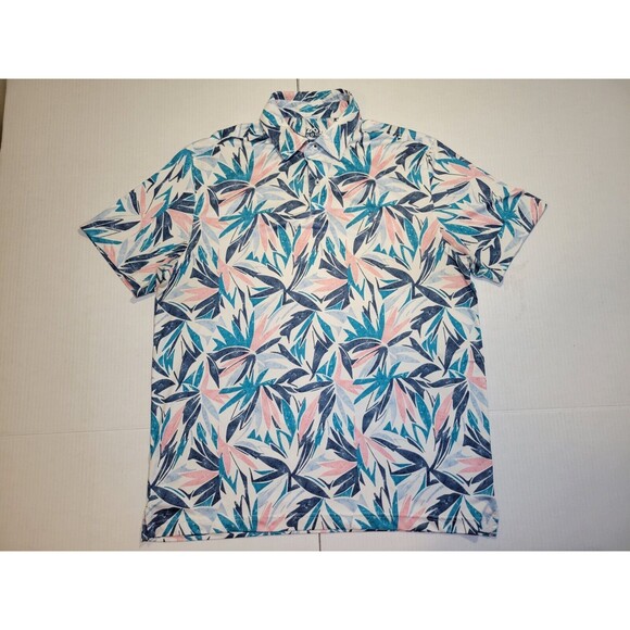 IZOD Golf Stretch Hawaiian‎ Floral Polo Palm Tree Leaves Spandex Blend Mens M - Picture 1 of 7